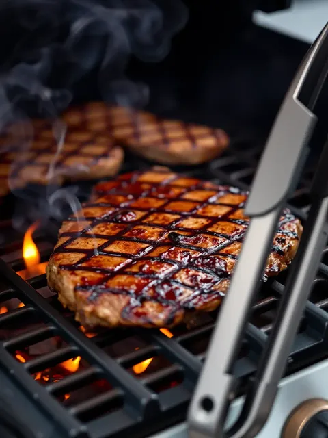 Bistec sizzle en parrilla de gas con aroma sabroso