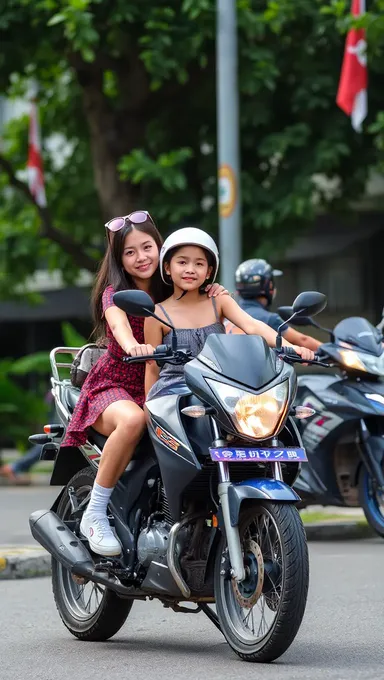 Chicas en una Motocicleta Experimentan Emoción y Emoción