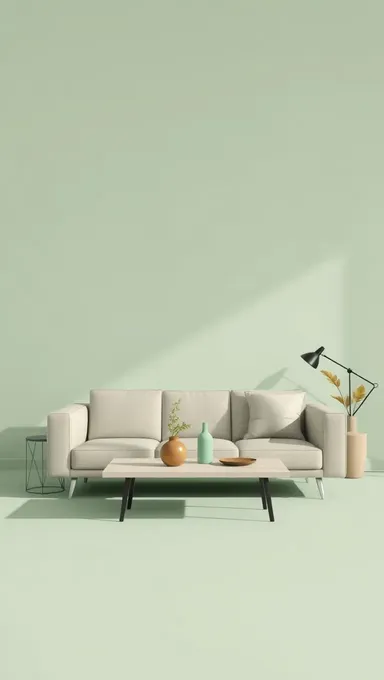 Diseño de interior minimalista moderno con un fondo de verde sabio