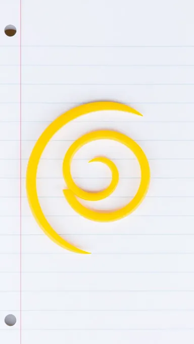 Espiral amarilla vibrante en fondo de cuaderno con líneas