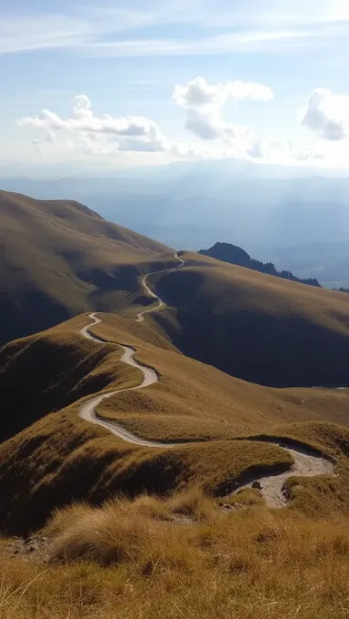 Fondo de colina con camino de tierra y montaña distante