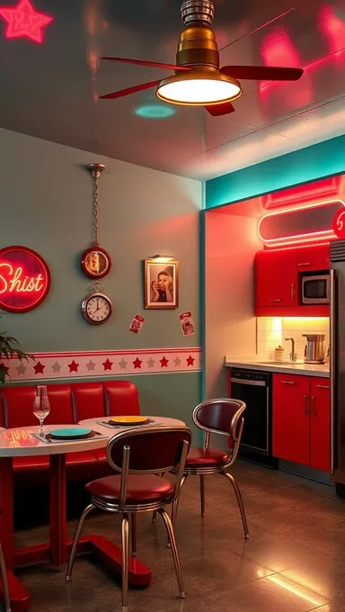 Hogar estilo retro de diner con fondo iluminado con neón