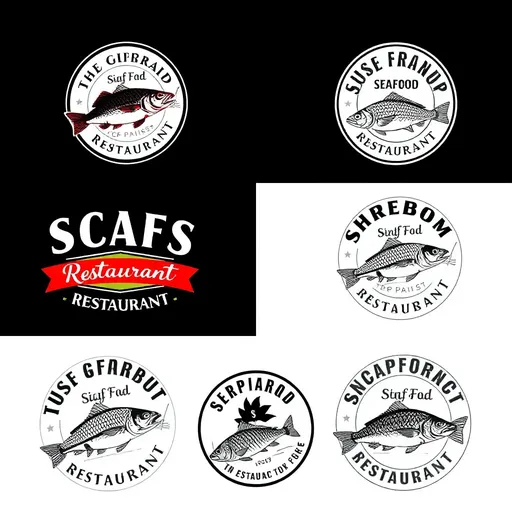 Logos de restaurantes de mariscos se alimentan en el agua