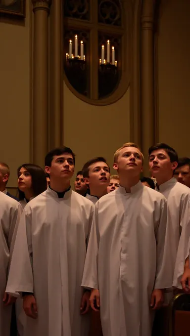 Los muchachos del coro cantan melodías hermosas en armonía