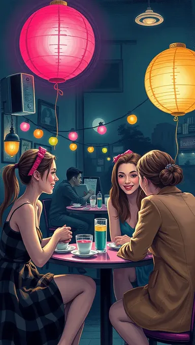 Noche de chicas en sesión de práctica de conversación en inglés