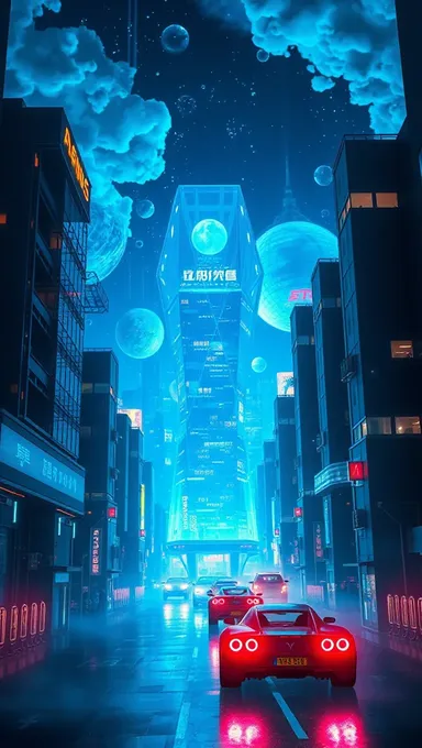 Paisaje urbano futurista con cielo brillante y edificio transparente