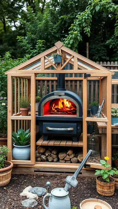 Pequeño Invernadero con Horno de Cocina Integrado