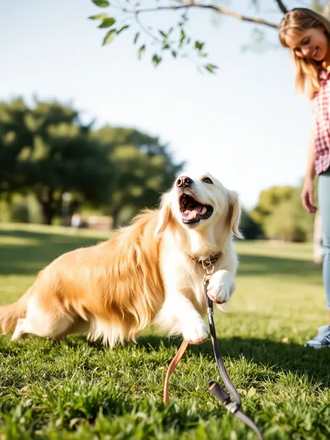 Perro disfruta de la tarde soleada con su dueño en el parque