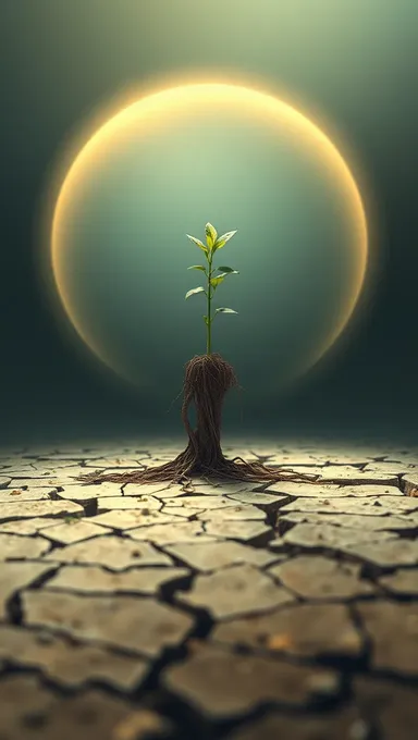 Planta surreal creciendo de la tierra árida