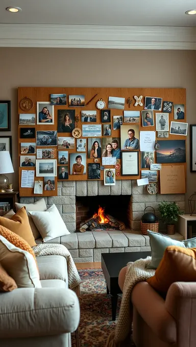 Salón acogedor con fotos de familia y recuerdos