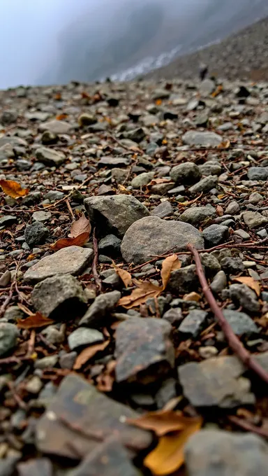 Terreno áspero con rocas y niebla tenue