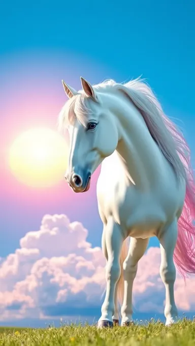 Unicornio majestuoso contra fondo de atardecer azul brillante