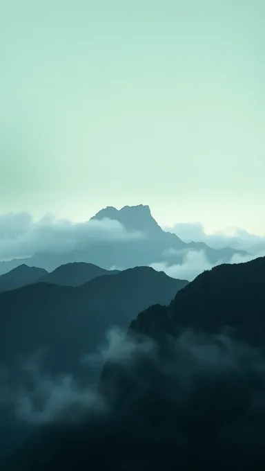 Chaîne de montagnes scénique à l'aube avec fond vert sage