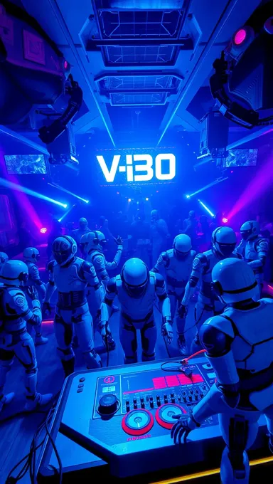 DJ V-280 en train de mixer des pistes dans nuit club futuriste