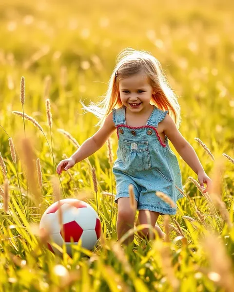 Fille joyeuse joue avec un ballon dans un prairie ensoleillée