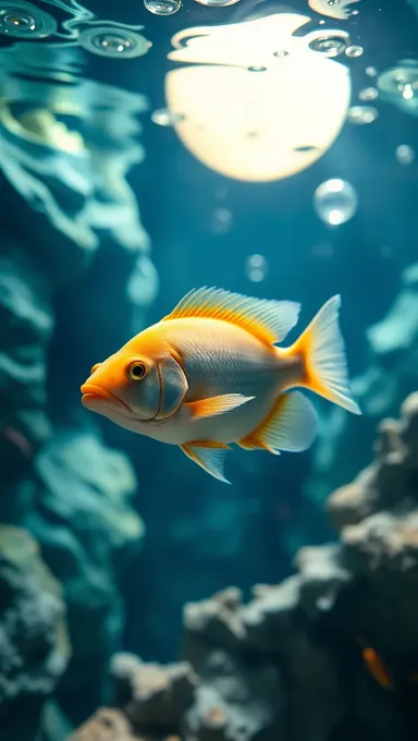 Fonds d'aquarium futuriste avec paysage spatial et poissons en apesanteur zéro