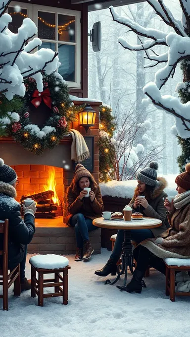 Scène de café accueillante avec des amis et du chocolat chaud