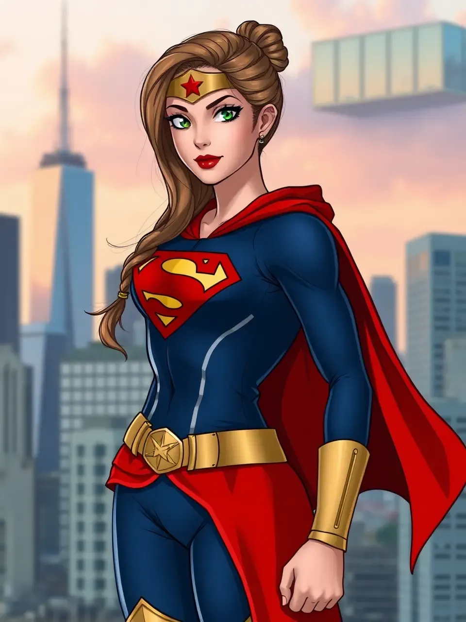 Confident Gril Saves the City in Superhero Gear