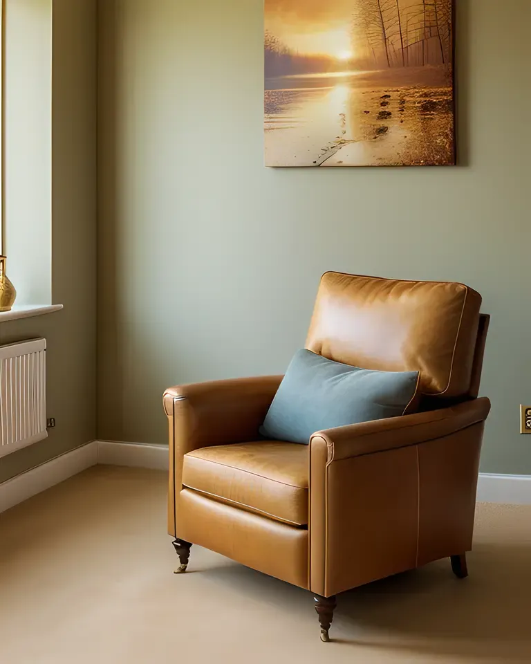 Cozy Reading Nook with Leather-Bound Book and Soft Cushions