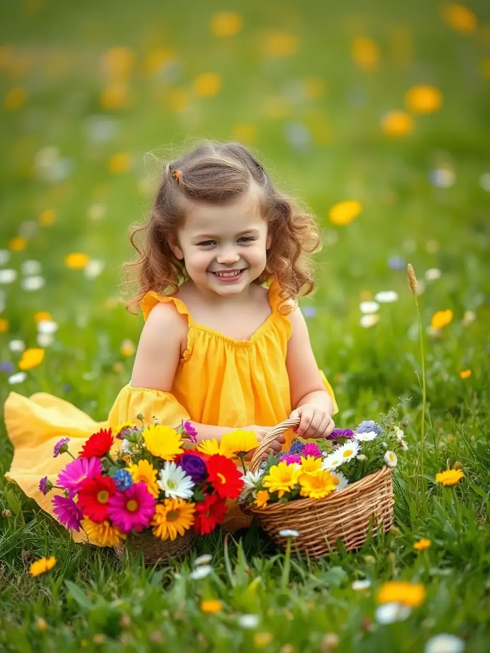 Girl's Whimsical Afternoon in a Lush Green Meadow