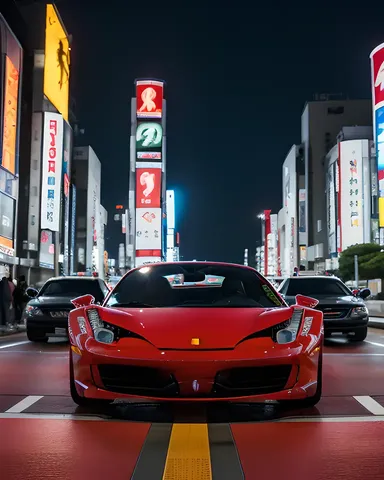 フェラーリ458イタリアがネオンの東京のカーナビでドリフト
