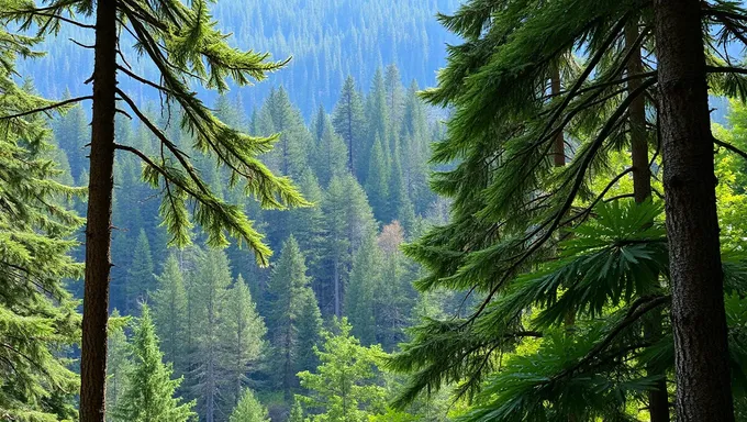 森の自然の静けさと穏やかな気候の背景