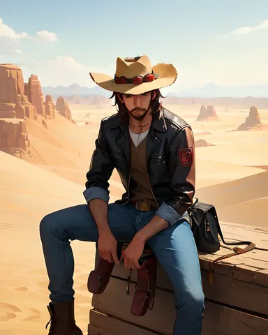 Cowboy Hat on Worn Leather Saddle in Desert Landscape