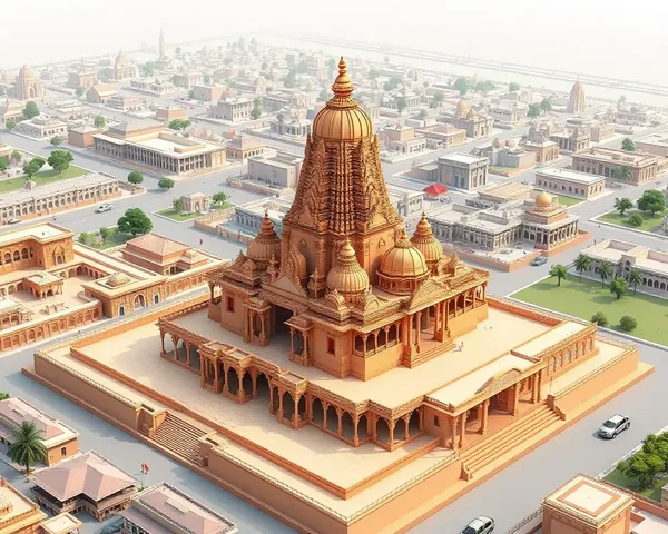 3D Model of Ayodhya Temple with Cityscape and Buildings