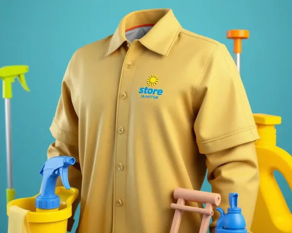 3D Model of Janitor's Uniform with Store Logo and Janral Store Equipment PNG
