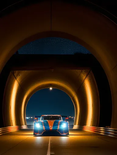 3D Racing Car Zooms Through Neon-Lit Tunnel