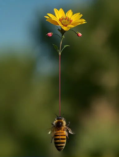 3D Rendering of Dicot Flower with Honeybee Nearby