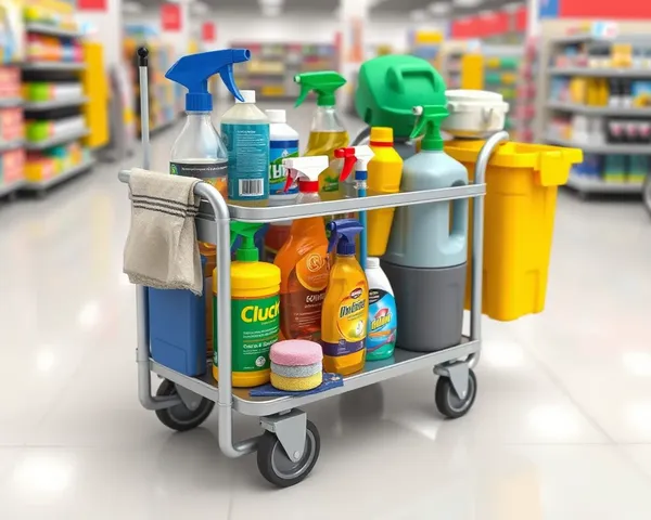 3D Rendering of Janitor's Cart with Cleaning Products and Janral Store PNG