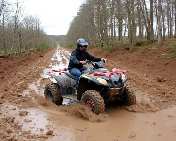 4x4 ATV Drives Through Muddy Terrain with Obstacles