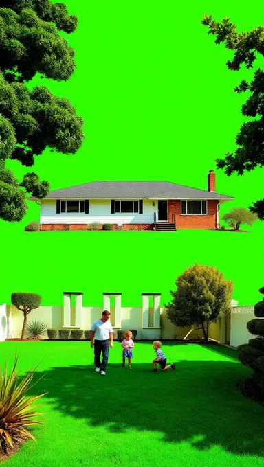 50s Ranch-Style Home with Bright Green Background