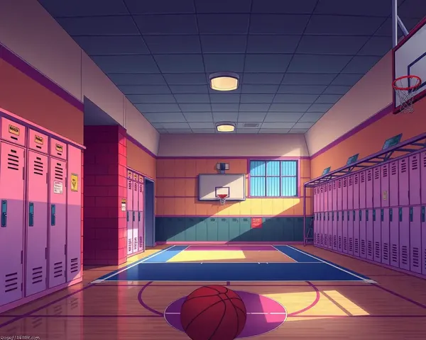 90s-Style High School Lockers and Basketball Court Retro Anime Wallpaper