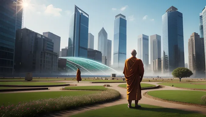AI Monk Renews Abandoned Cityscape