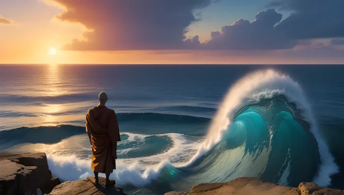 AI Monk at Edge of Digital Ocean
