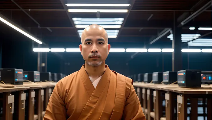 AI Monk in Futuristic Monastery