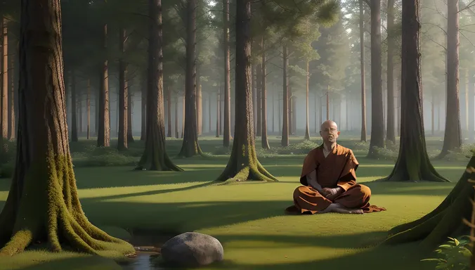 AI Monk in Peaceful Forest Glade