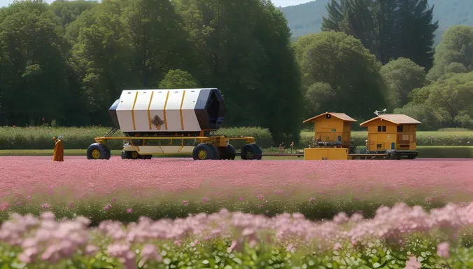 AI Monks Tend Lush Garden with Robotic Bees and Butterflies
