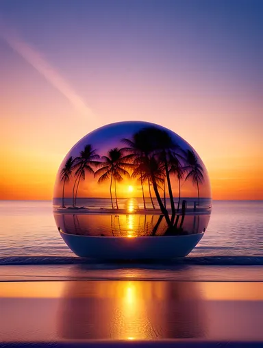 AI Wallpaper HD: Futuristic Beach Sunset with Palm Trees