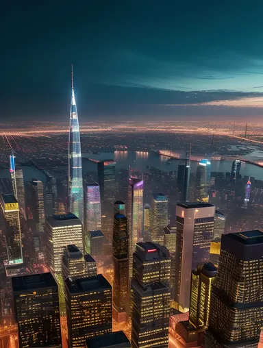 AI Wallpaper HD: Futuristic Cityscape with Neon Lights and Skyscrapers
