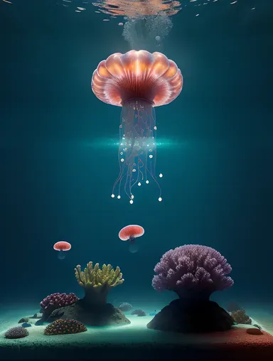 AI Wallpaper HD: Futuristic Underwater Scene with Glowing Jellyfish