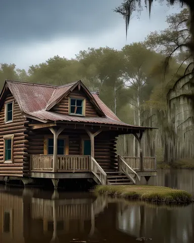 Abandoned Cabin in Dark Foreboding Swamp with Twisted Vines