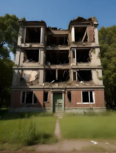 Abandoned City Crumbling Buildings Vegetation Decay Neglect Image