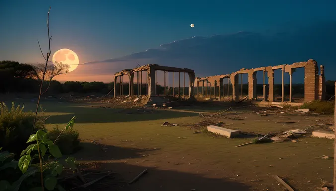 Abandoned Datura Plant in Haunting, Moonlit Landscape