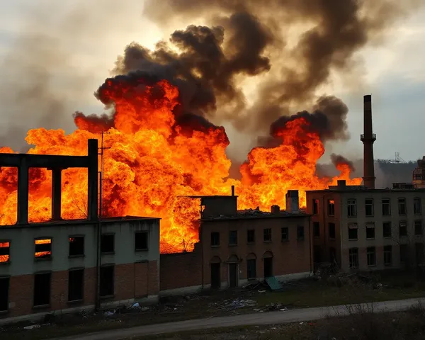 Abandoned Factory Consumed by Blazing Inferno PNG