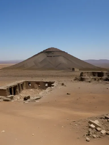 Abandoned Scene of Extinct Volcano with Crumbling Buildings and Ash