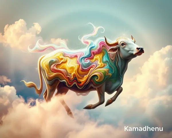 Abstract Kamadhenu Made of Swirling Colors in Dreamlike Landscape.