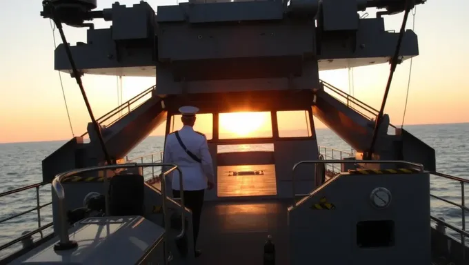 Admiral Gazing Out at Horizon as Sun Sets Behind
